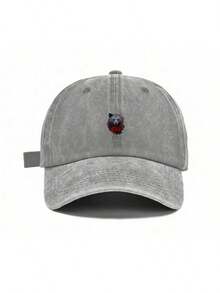 Washed Cotton Baseball Cap Featuring A Charming Bear & Roses Embroidery, Distressed Vintage Wash, Unisex Streetwear Style, Perfect For Daily Chill, Office Vibe, Or As A Cool Gift – Lightweight, Adjustable Strap, Y Dad Hat For Summer & Casual Outfits. - 駝色 - 查看 3