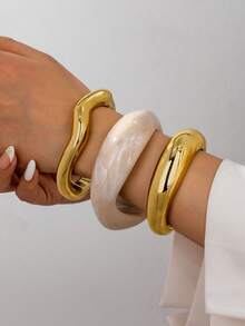 Set de 3 pulseras de resina, pulseras gruesas y sencillas para mujer, set de pulseras básicas, pulseras apilables para uso diario - Multicolor - Ver 5