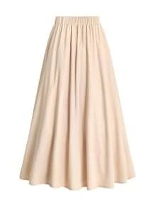 Chân váy nữ bằng chất liệu polyester màu trơn, kiểu dáng thanh lịch, có cúc trang trí, phù hợp cho mọi mùa. - Màu be - Xem 2