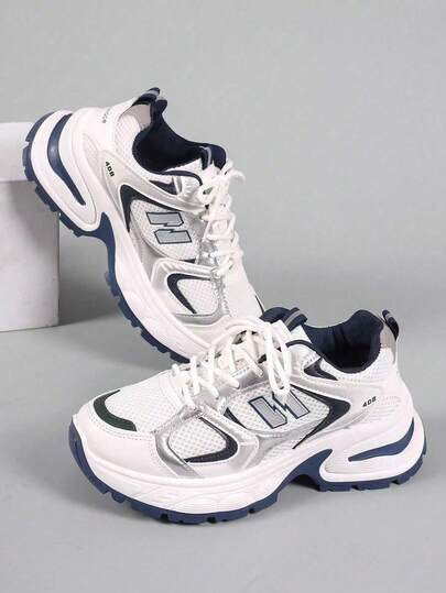 Women's Outdoor Casual Sports Shoes, 2025 New Colorblock Design, Breathable, Suitable For Daily Wear, Running, Students, Comfortable Soft Sole, Easy To Clean, Platform Thick-Sole Chunky Sneakers