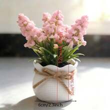 12cm Tall Faux Pearl Flower Bouquet In 5 Colors: Pink, Yellow, Purple, White, Wine Red. Suitable For Home, Office, Hotel, Display Window, Balcony Tabletop Decor. No Maintenance Required! - Pink - View 5