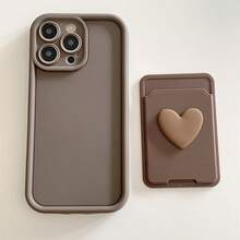 2pcs Brown Gradient Phone Case + 3D Heart Shaped Self-Adhesive Card Holder Matte Finish Compatible With IPhone 16 Pro Max/16 Plus/16 Pro/16, 15 Pro Max/15 Plus/15 Pro/15, 14 Pro Max/14 Plus/14 Pro/14, 13 Pro Max/13 Pro/13, 12 Pro Max/12 Pro/12, 11 Pro Max/11 Pro/11, XS Max/XR/XS, 7+/7 Anti-Drop Protective Cover - Brown - View 4