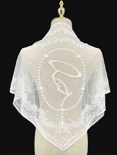 1pc Paisley Pattern Cross & Solid Color Polyester Scarf, Shawl, Headscarf, Versatile For All Seasons, Medugorje