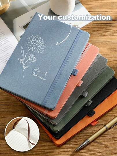 Customizable Minimalist Notebook, Available In Multiple Colors, Comes With Bookmark Ribbon And Cover Ribbon, Can Customize Text And Name, Suitable For Business Occasions, Great Gift For Students In Back-To-School Or Graduation Season, Multi-Functional, Decorative, Reusable, Modern Style, Colorful, Cute, Retro, Cartoon, Kawaii, Personalized, Unique, Suitable For Employees, Clients, Students, Applicable For Business/Work/Office Use