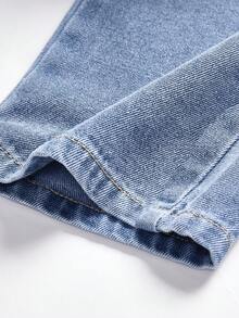 Mädchen Lässig Jeans mit Schmetterling-Stickerei, amerikanischer Stil gerade Bein, elastischer Bund, angenehmer Stoff ganzjährig, Rückentasche, modischer Straßenmode-Stil, geeignet für Schule, Outdoor, Skateboard & Rollerskating - Helle Waschung - Übersicht 6