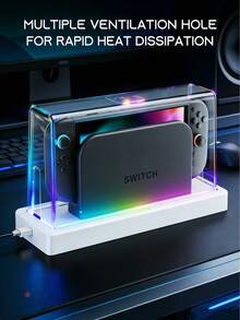 Switch 1/2 防尘罩，带 16 种 LED 灯光颜色，兼容 Switch 1/2，亚克力展示盒，RGB 灯光，防刮防水底盖，炫酷配件 - 白色 - 查看 6