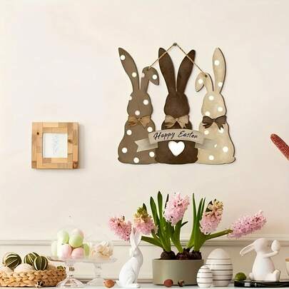 1pc Easter Bunny Welcome Sign, Wooden Hanging Plaque, Home Decor, Bow Tie Rabbit Creative Decorative Plaque, Suitable For Yard, Garden, Indoor Hanging Decoration - Farmhouse Style Bunny Bow Hanging Plaque, Spring Garden Porch Home Decor