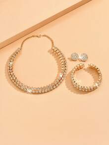 4pcs/Set Multi Row Bridal Women's Fashionable Crystal Necklace Set. Luxury Jewelry Sets Are Suitable For Parties, Gift Giving, And Daily Use.