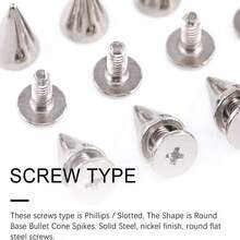 50/100pcs Punk Rock Studs, Suitable For DIY Leather Crafts - 7mm X 9.5mm Bullet Head Cone Spikes And Metal Rivets - Multicolor - View 6