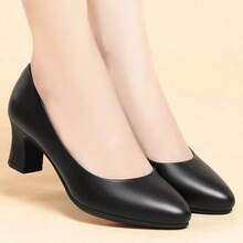 2025 Spring/Autumn New Mid-Heel Pumps, Versatile High Heel Leather Shoes, Spring Ladies' Soft Leather Mother Shoes - Black - View 7