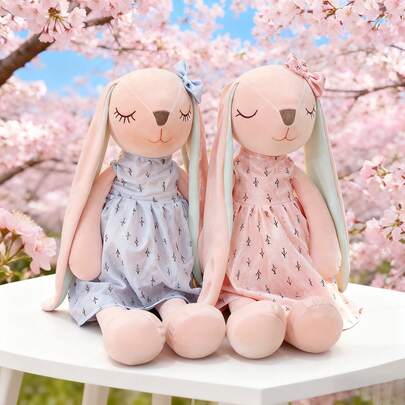 1个可爱毛绒兔子玩具，柔软聚酯纤维填充，适合男孩、女孩、儿童、婴儿、朋友和家人。生日、复活节、圣诞节和万圣节的完美礼物。可机洗。家居装饰。