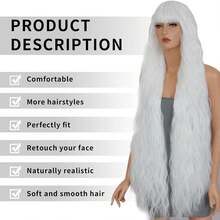 40 Inch Long Wavy Wig Extra-Long Wig With Bangs For Women Available In A Variety Of Colors Cosplay Wig Bounce Fluffy For Halloween Party Daily Use - White - View 6