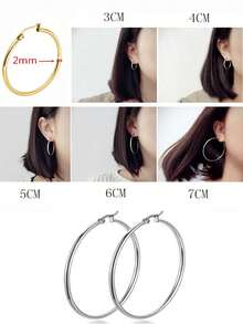Silver Large Hoop Earrings, 3-7CM Multiple Sizes, 2mm Thin Wire, Stainless Steel Classic Big Circle Hoops, Fashion Daily Women Jewelry - Multicolor - View 10