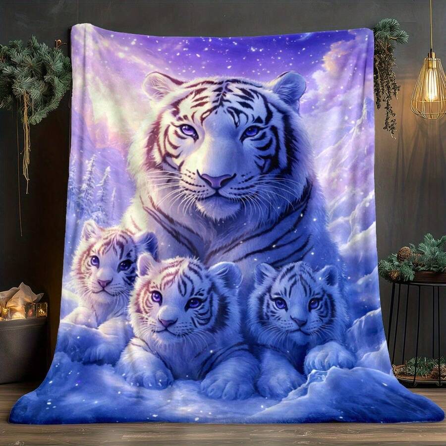 A Vibrant And Colorful Tiger Blanket,Super Soft Flannel Printed Blanket,As Birthday Gifts, Family, Wedding, Souvenir Blankets, Polyester Blankets Suitable For All Seasons, Washable, Machine Washable, Lightweight, Breathable, Comfortable, Warm, Unique, 280gsm For Him, Her Personalized Ideal Gifts For Her, Him, Family, Boyfriend, Girlfriend, Father, Family, Mother, Lover, Daughter, Son, Grandfather, Grandmother, Teacher,Doctor, Nurse,Friend, Classmate, Pet. Perfect Nap, Camping, Travel, Home, Daily Life, Office Decoration, Birthday, Anniversary, Valentine's Day, Thanksgiving, Graduation Season,Christmas, Halloween, Mother's Day, Father's Day, Wedding, New Year Gifts ,Sofa,Bed,Car,Bedroom,Living Room,Office, Outdoor Camping, Beach,Wall Decoration - 多色12 - 查看 1