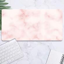 1pc Extra Large Pink & White Marble Pattern Gaming Mouse Pad - Extended Non-Slip Rubber Base, Marble Texture Wrist Rest, Suitable For Desktop/Laptop, Office And Gaming, Minimalist Style, Fits All Computers (Ideal Gift) - Multicolor - View 5
