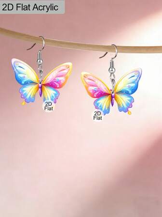 1 par de pendientes de mariposa acrílicos encantadores y hermosos en rojo y azul, pendientes de mariposa coloridos, pendientes de animales, pendientes de moda, joyería para todas las estaciones, regalo para fiestas y vacaciones