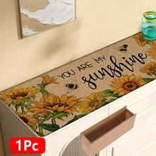 1 pièce Tapis de cuisine en lin imprimé motif tournesol, tapis, paillasson, tapis de salle de bain, paillasson, rectangle imprimé en 3D, convient pour le salon, la chambre, le couloir, la salle de bain, la buanderie - Tapis en polyester, décoration d'intérieur et d'extérieur - Multicolore - Voir 16