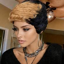 6英寸精灵短直发假发，150%密度，玫瑰网帽，全机织，颜色可选1B99J、1B30、1B27#，适合日常佩戴 - 彩色 - 查看 7