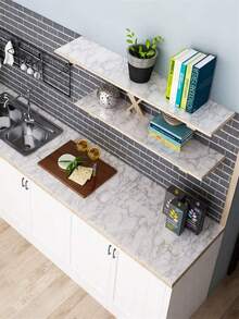 1Roll White Grey Marble Contact Paper For Countertops Peel And Stick Wallpaper Waterproof Self Adhesive Wallpaper For Kitchen Cabinets Backsplash Removable Counter Top Covers Furnitur Renovation Sticker Christmas New Year Decorative Stickers - Multicolor - View 2