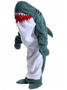 1pc Shark Hooded Blanket, Soft Flannel Shark Sleeping Bag Blanket, New Cartoon Animal Cute Fun Sleepwear, Adult Size, Animal Pajamas, Christmas Party Pajamas, Wearable Shark Blanket Hoodie, Ultra Soft & Comfortable Shark Costume - Multicolor - View 14