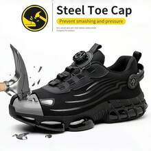 Multi Functional Steel Toe Work Shoes - Black New Rotating Button Safety Shoes,Comfortable Breathable Steel Toe Safety Shoes,Black New Safety Boots For Men Women,Fashi Grey Sneakers Anti-Smash Construction Working Boots ,Outdoor Hiking Safety Air Cushion Work Shoes,Safety Industrial Puncture-Proof Anti-Smash Lightweight WorkSneakers,Indestructible Construction Working Boots ,Anti-Puncture Black Steel Toe Safety Shoes ,Men's Steel Toe Safety Shoes Work Shoes For Men - Breathable, Non-Slip, Puncture-Resistant Work Shoes Steel Toe Shoes Are Important Personal Protective Equipment For Many Industries,For All Seasons, Fashionable Safety Shoes Suitable For Construction Sites Under Harsh Working Conditions, Carpenters , Work, Hiking Suitable, Warehouses, Factories, Work And Outdoor Exploration Car Repairs And Outdoor Workers And Trainers  For Many Industries. - 黑色 - 查看 6