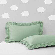 2 paquetes de fundas de almohada pequeñas de 14x20 pulgadas, funda de almohada de microfibra verde claro con volantes, suave, transpirable y sin encogimiento - Verde claro - Ver 2