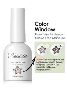 peacecolor Bộ 6 lọ sơn móng tay gel từ tính hình mắt mèo 10ml, các màu Tím, Hồng, Xanh lá cây, Xanh dương, Đỏ, có thể tẩy rửa, bền lâu, quà tặng tự làm móng chuyên nghiệp như ở salon. - Nhiều màu - Xem 7
