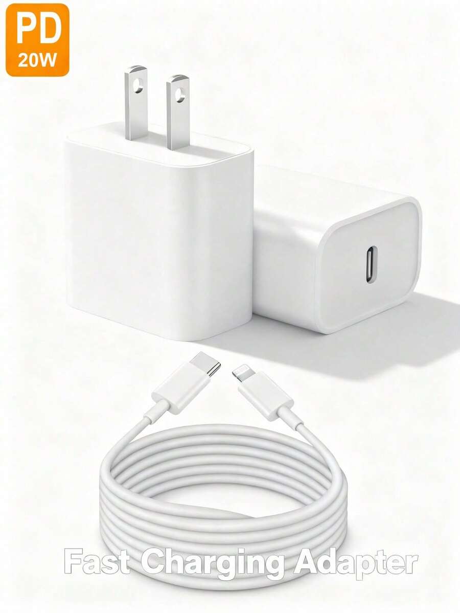 USB-C 20W PD 快充适配器，配备 3.3 英尺/6.6 英尺 USB-C 转 Lightning 数据线，兼容 - 美規A型插(110-127V) - 查看 1