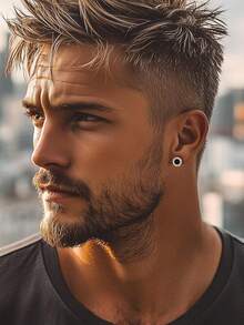 Pendientes para Hombres Pendientes de Estilo Nórdico Vikingo de Ónix Negro Joyería de Oreja Hipoalergénica Pendientes Ligeros con Caja de Regalo - Ónix Negro-Redonda-Plata - Ver 2
