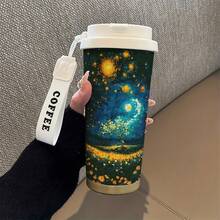1PC530ml, Eight Different Styles Of Insulated Cups. Full Of Modernity, Personalized, And Cuteness, There Are Van Gogh's Artistic Starry Sky, Butterfly Girl, Skeleton Plants, Line Green Flowers Drems. Many Different Styles, Suitable For Holidays And Personalization. Suitable For Outdoor Sports Carrying, Camping, Walking, Playing Ball, And Home Use. - Multicolor - View 19