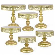 3/6pcs Metal Cake Stand Set Dessert Table Display Set Cupcake Tower Stands For Wedding Birthday Party Event - 金色 - 查看 11
