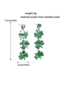 1 par de pendientes de gota de acrílico con brillo con forma de trébol de 4 hojas verde con efecto láser brillante, accesorios de joyería para el Día de San Patricio, fiesta irlandesa para mujeres y niñas - Multicolor - Ver 13