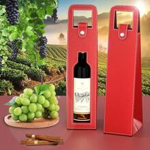ROSTELACK Leather Wine Gift Bag 16.1x3.5x3.5 In, Wines Gifts Tote Bag, Reusable Metal Clasp Gift Wine Bag, Portable Wines Protector For Parties, Birthdays, Weddings, Father'S Day And Various Holidays,RED-LK - RED-LK - 查看 5