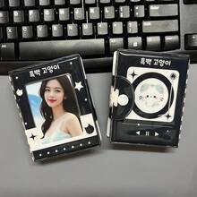 1pc K-Pop Photocard Album | Cute Black Cat, Dotted Stars, Pink Tone, Heart Snowman Design, Thick 3in PU Material Idol Photocard Collection Album - Black and White - View 5