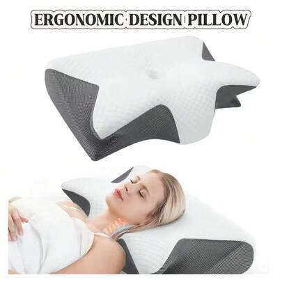 2 In 1  Cervical Neck Memory Foam Pillow For Neck And Shoulder Pain Relief, Orthopedic Contour Support Pillow For Side, Back, Stomach Sleepers, White+Grey
