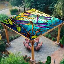 1PC 2D Digital Printing Dragonfly Art Outdoor Printed Sunshade Fabric With Printed Patterns, Windproof, Detachable, Lightweight, Semi-Shaded, Dustproof And Wear-Resistant