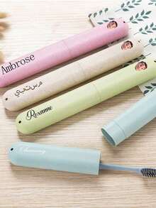 Personalized Toothbrush Cup, Customizable With Name And Photo, Portable, With Lid, Dust-Proof, Easy To Clean And Store, Travel Storage Box, Convenient To Carry, Waterproof, Made Of Durable Plastic Material, Lightweight And Compact, Multi-Functional, Suitable As Birthday Gift For Family And Friends, Also Suitable For Valentine's Day, Wedding Season, Ramadan And Other Occasions. - Multicolor - View 5