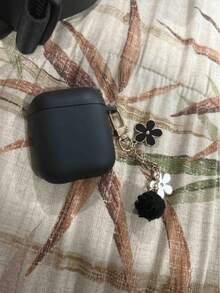1pc Black & White Floral Chain Headphone Case Compatible With Iphone, 1/2 Earpods Protective Cover, New Wireless Earphone Case Compatible With AirPods 3/Pro/Pro2, Boyfriend/Girlfriend Gift - 黑色 - 查看 3