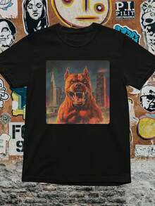 Pitbull Dog T-Shirt – Fierce 80s Retro Graphic Tee - 黑色 15 - 查看 1