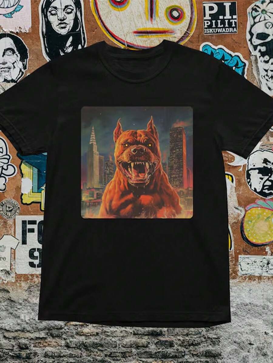 Pitbull Dog T-Shirt – Fierce 80s Retro Graphic Tee - 黑色 15 - 查看 1