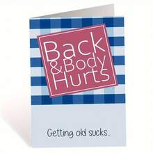 1 Humorous "Back And Body Pain" Birthday Cards For Men And Women - Celebrations - Funny Senior Suck Greetings, Blue Plaid Design, Birthday Cards | Bold Text Cards | Classic Design