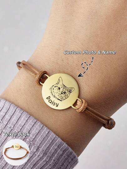 1 pieza Pulsera con retrato personalizado de mascota tejida a mano | Pulsera tejida con foto personalizada | Joyería de pulsera con retrato personalizado | Pulsera minimalista de mujer con foto láser | Pulsera personalizada minimalista con dije | Pulsera para conmemorar a seres queridos | Pulsera de pareja bohemia | Pulsera con foto DIY | Regalo conmemorativo de pareja eterna | Pulsera conmemorativa familiar con foto | Pulsera personalizada con foto de hijos/cónyuge para mamá | Regalo personalizado para mamá de gato/perro | Pulsera personalizada para el Día de la Madre | Pulsera de acero inoxidable con foto grabada