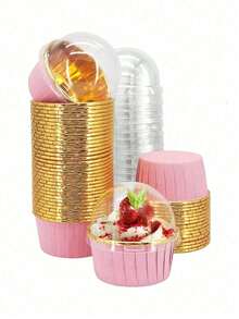 50/20/10 قطعة من أكواب الكب كيك المبطنة بالألمنيوم المقاوم للحرارة بشكل دائري باللون الوردي والذهبي (بدون غطاء) لمافن والكيك والبراونيز، مثالية لحفلات هالوين وعيد الميلاد والكريسماس والخريف - متعدد الألوان - مشاهدة 7