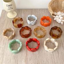 1PC Irregular Round Resin Stretch Bracelet, Minimalist Luxury Unique Design For Women Daily Wear Party Gift All Seasons Fashion Jewelry - 米色拉卡絲 - 查看 2