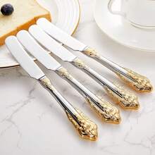KEAWELL Hermoso esparcidor de mantequilla de 17,5 cm, acero inoxidable 18/10, juego de 4, cuchillo de mantequilla dorado - 1 - Ver 5