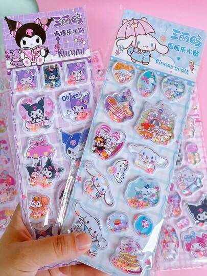 3D Liquid Glitter Stickers, Cute Cartoon Children's Handwritten Memo DIY Decorative Stickers