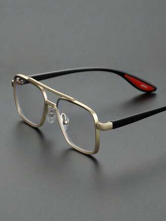 1pc Metal Geometric Oversized Full Frame Advanced Sense Unique Double Beam Design Exaggeration Personalized All-Match Men Clear Glasses For Daily Life Office Bachelorette Party Back-To-School Essentials Going Out Outfit Fashion Accessories