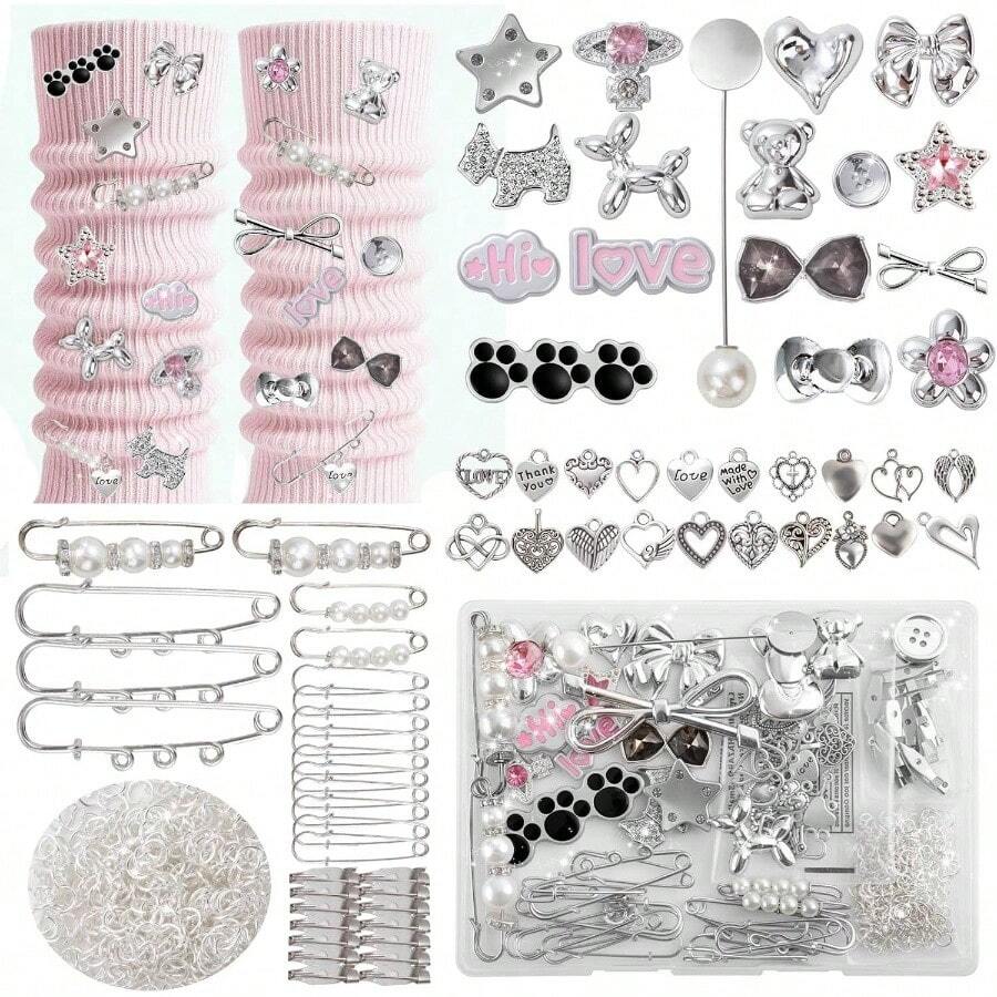 Junk Socks Charms Kit Silver - Jewelry Accessories Women - Decorative Set Socks, Hats, Bags, Stylish Safety Clips, Brooch Pieces, And Unique Fashion Kit - 銀色 - 查看 1