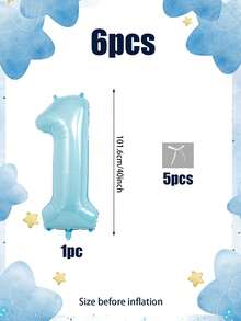 24pcs/Set Pearlescent Blue Number Balloons For Birthday, Includes 40-Inch Pearlescent Blue Number Balloons, White Ribbon Bows, Suitable For 100 Days, Birthday Party, Baby Shower, Blue Birthday, Indoor/Outdoor Photography Props - Multicolor - View 8
