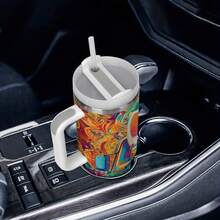 Bitcoin Cat Car Cup - Cute Cryptocurrency Cat Driving Retro Truck Design, 40oz Stainless Steel Insulated Cup With Handle And Straw, Double-Layer Vacuum Insulation, Spill-Proof Lid - Suitable For Home, Office, Gym, Travel - Gift For Bitcoin And Cat Lovers, Fitness Water Bottle, Bright Patterns, Durable Drink Container, Large Capacity Mug, Suitable For Fitness Enthusiasts - 1個 - 查看 10